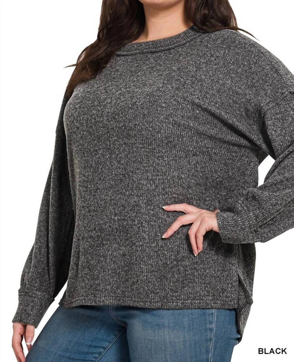 NEW ZENANA brushed hacci drop shoulder sweater in black